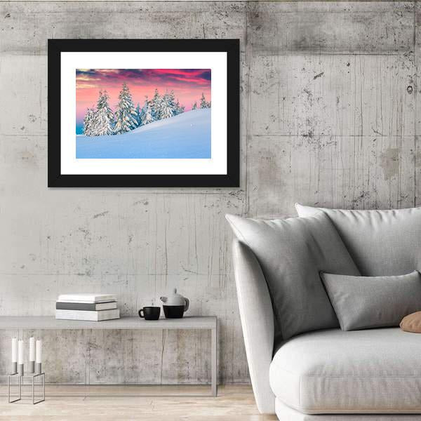 Winter Scene In The Snowy Mountains Canvas Wall Art-3 Horizontal-Gallery Wrap-25" x 16"-Tiaracle