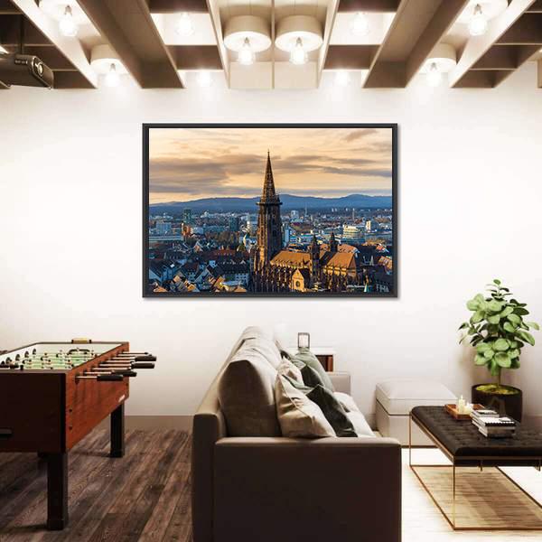 Winter Sunset Over Freiburg Im Breisgau Canvas Wall Art-3 Horizontal-Gallery Wrap-25" x 16"-Tiaracle