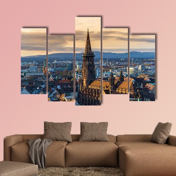 Winter Sunset Over Freiburg Im Breisgau Canvas Wall Art-5 Pop-Gallery Wrap-47" x 32"-Tiaracle