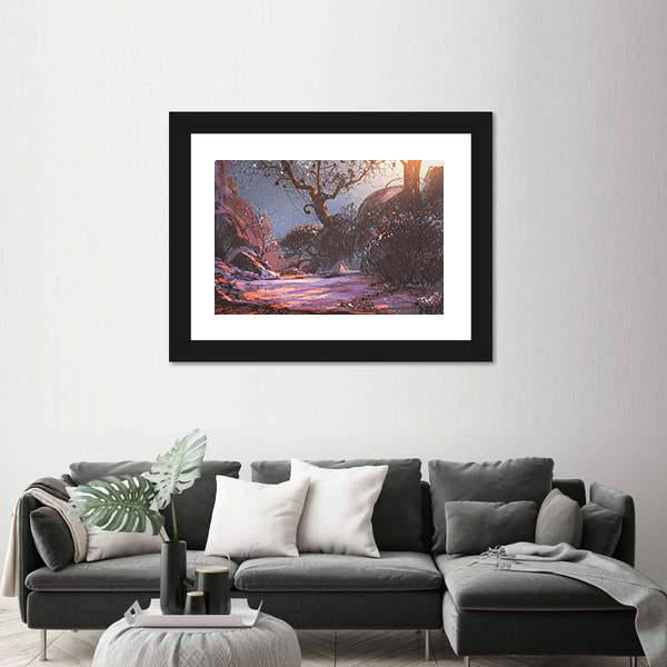 Winter Sunset With Trees Canvas Wall Art-3 Horizontal-Gallery Wrap-25" x 16"-Tiaracle