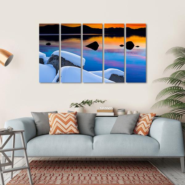 Winter View Of Lake Tahoe At Sunrise Canvas Wall Art-5 Horizontal-Gallery Wrap-22" x 12"-Tiaracle