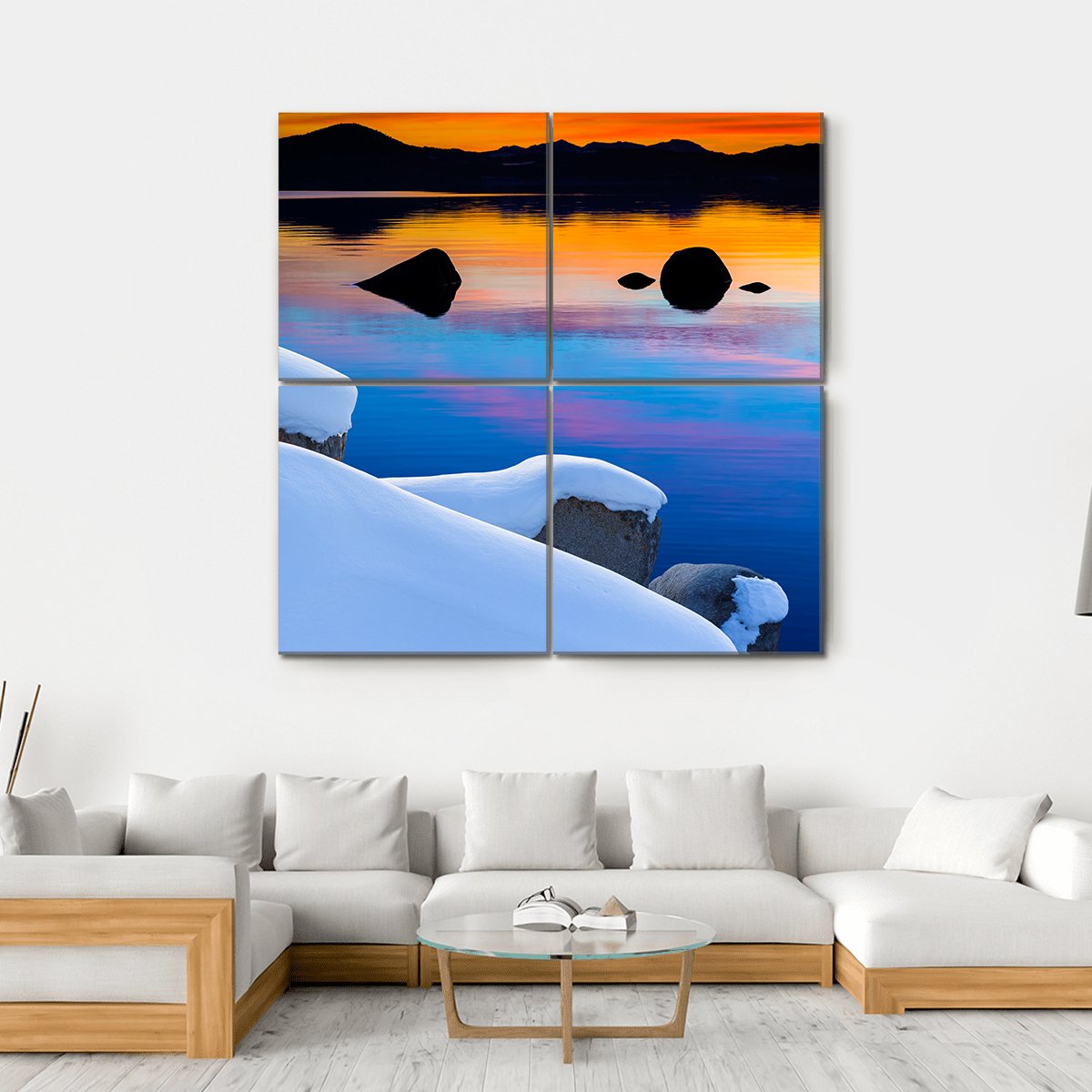 Winter View Of Lake Tahoe At Sunrise Canvas Wall Art-5 Horizontal-Gallery Wrap-22" x 12"-Tiaracle