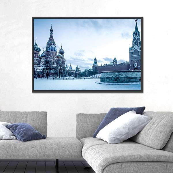Winter View Of Saint Basil's Cathedral Canvas Wall Art-3 Horizontal-Gallery Wrap-25" x 16"-Tiaracle
