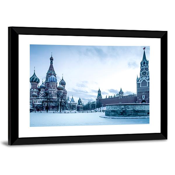 Winter View Of Saint Basil's Cathedral Canvas Wall Art-5 Horizontal-Gallery Wrap-22" x 12"-Tiaracle