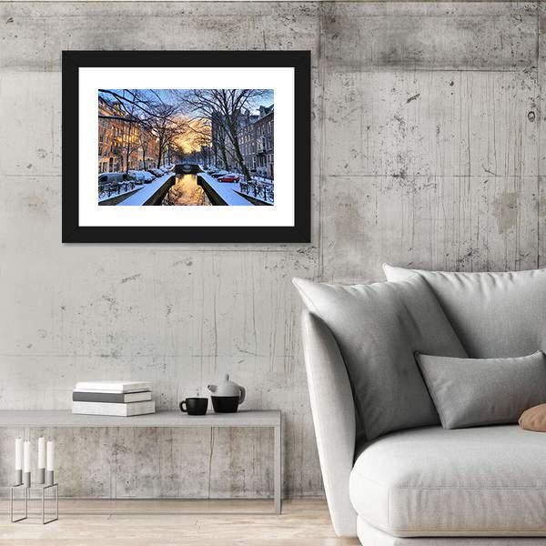 Winter View On The City Canals Of Amsterdam Canvas Wall Art-5 Horizontal-Gallery Wrap-22" x 12"-Tiaracle