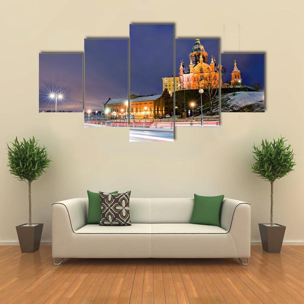 Winter View The Uspenski Orthodox Cathedral Canvas Wall Art-5 Star-Gallery Wrap-62" x 32"-Tiaracle