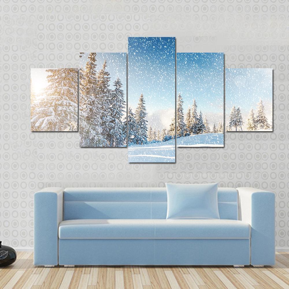 Wintry Scene In Carpathian Canvas Wall Art-5 Star-Gallery Wrap-62" x 32"-Tiaracle