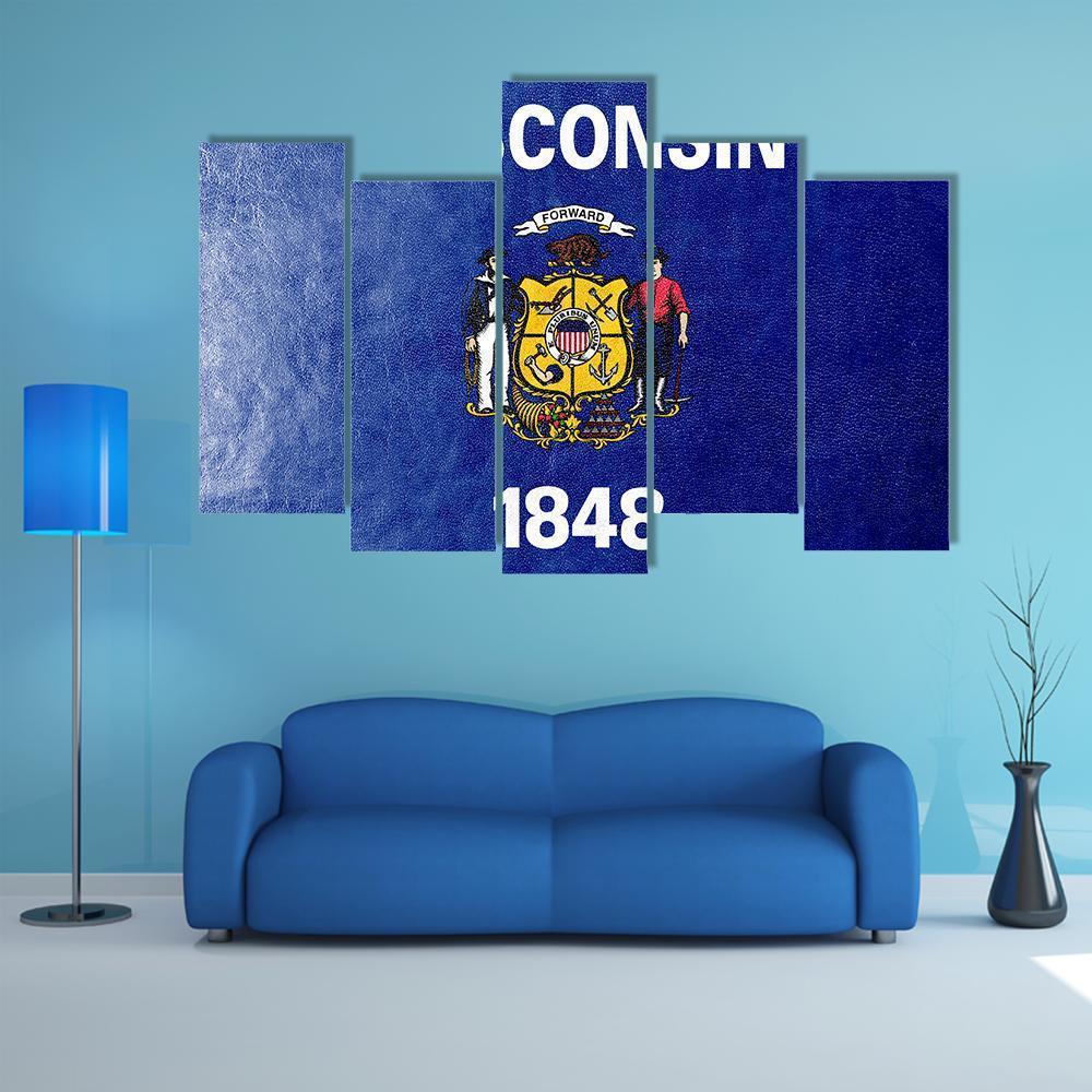 Wisconsin State Flag Canvas Wall Art-5 Pop-Gallery Wrap-47" x 32"-Tiaracle