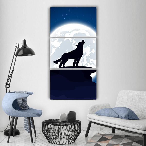 Wolf And Moon Illustration Vertical Canvas Wall Art-3 Vertical-Gallery Wrap-12" x 25"-Tiaracle