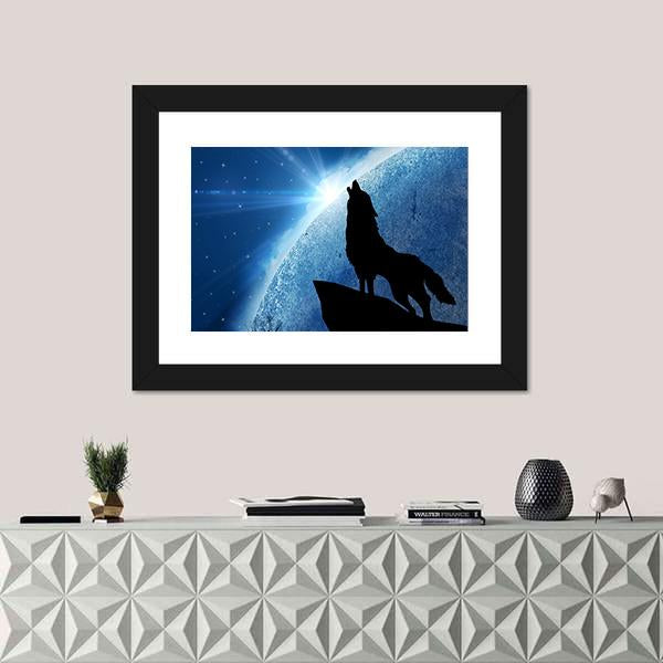 Wolf Howling At Night Canvas Wall Art-1 Piece-Framed Print-20" x 16"-Tiaracle