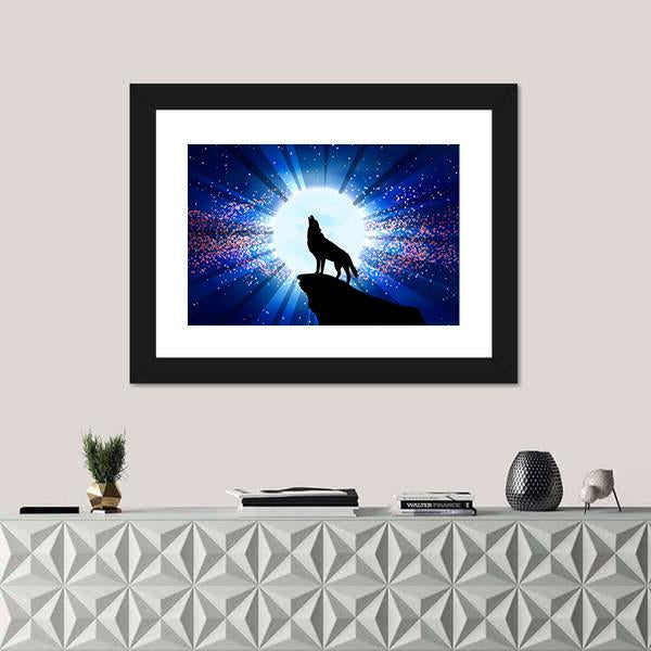 Wolf Howling At The Moon Canvas Wall Art-1 Piece-Framed Print-30" x 20"-Tiaracle