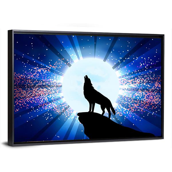 Wolf Howling At The Moon Panoramic Canvas Wall Art-1 Piece-36" x 12"-Tiaracle