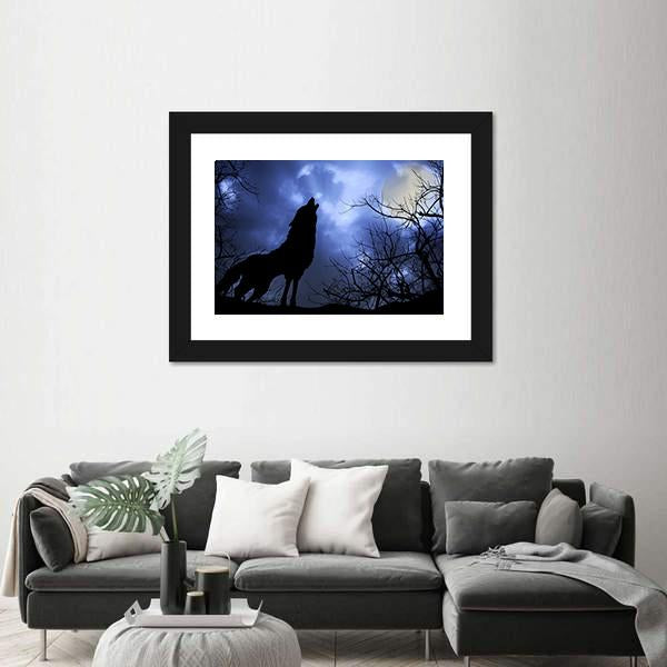 Wolf Howling In Dark Canvas Wall Art-3 Horizontal-Gallery Wrap-25" x 16"-Tiaracle