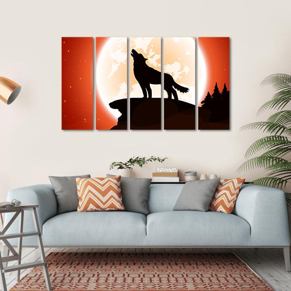 Wolf & Moon Canvas Wall Art-5 Horizontal-Gallery Wrap-22" x 12"-Tiaracle