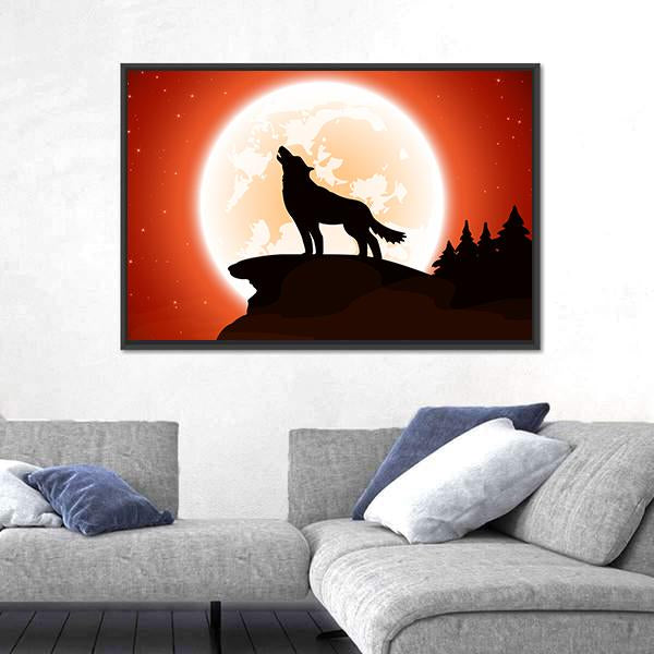 Wolf & Moon Canvas Wall Art-3 Horizontal-Gallery Wrap-25" x 16"-Tiaracle