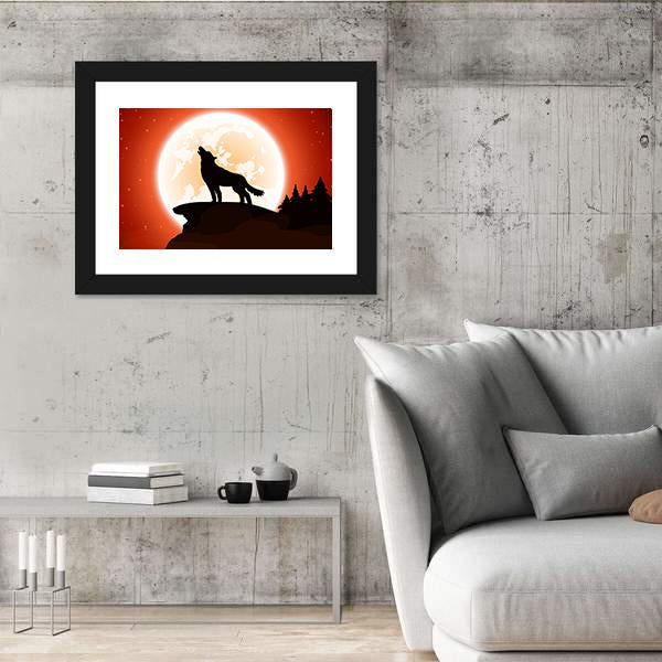 Wolf & Moon Canvas Wall Art-5 Horizontal-Gallery Wrap-22" x 12"-Tiaracle