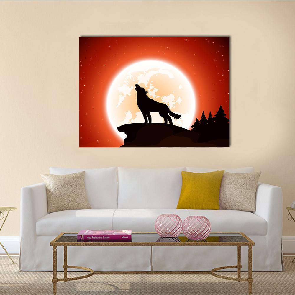 Wolf & Moon Canvas Wall Art-1 Piece-Gallery Wrap-48" x 32"-Tiaracle