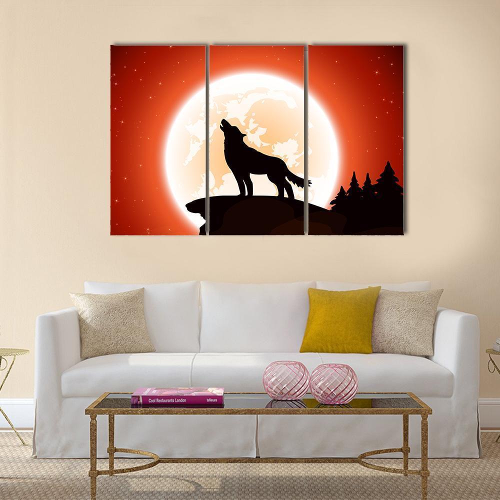 Wolf & Moon Canvas Wall Art-3 Horizontal-Gallery Wrap-37" x 24"-Tiaracle