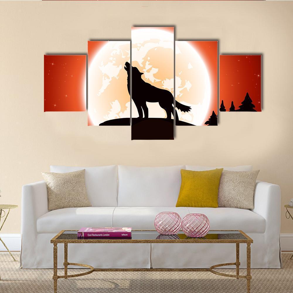 Wolf & Moon Canvas Wall Art-5 Star-Gallery Wrap-62" x 32"-Tiaracle