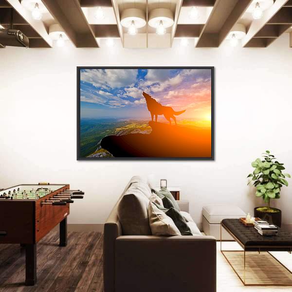 Wolf On A Mountain Top Panoramic Canvas Wall Art-1 Piece-36" x 12"-Tiaracle