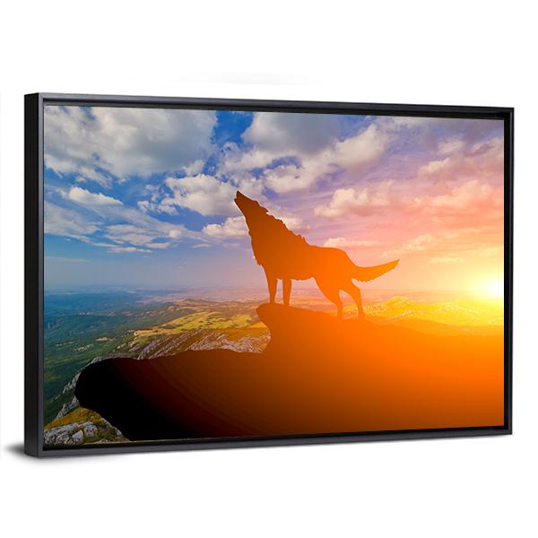 Wolve On A Mountain Top Canvas Wall Art-3 Horizontal-Gallery Wrap-25" x 16"-Tiaracle