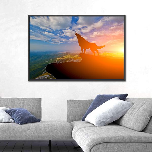 Wolve On A Mountain Top Canvas Wall Art-3 Horizontal-Gallery Wrap-25" x 16"-Tiaracle