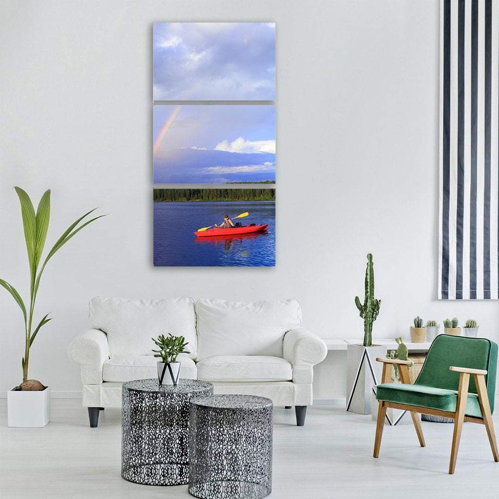 Woman Canoeing In A Lake Vertical Canvas Wall Art-3 Vertical-Gallery Wrap-12" x 25"-Tiaracle