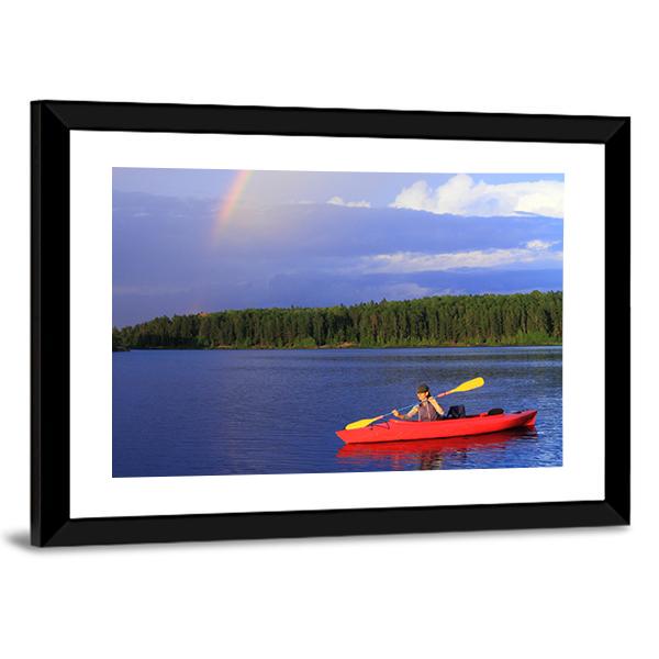 Woman Canoeing In A Lake Vertical Canvas Wall Art-3 Vertical-Gallery Wrap-12" x 25"-Tiaracle