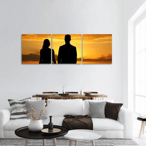 Woman In A Beautiful Wedding Dress With Groom Panoramic Canvas Wall Art-3 Piece-25" x 08"-Tiaracle