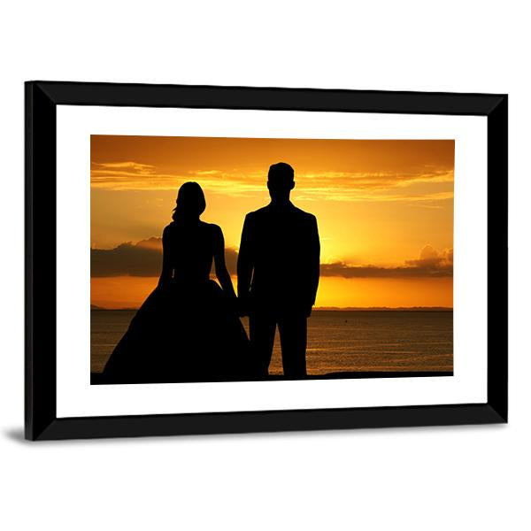 Woman In A Beautiful Wedding Dress With Groom Panoramic Canvas Wall Art-1 Piece-36" x 12"-Tiaracle