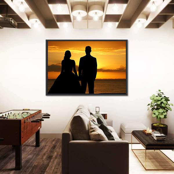 Woman In A Beautiful Wedding Dress With Groom Panoramic Canvas Wall Art-1 Piece-36" x 12"-Tiaracle
