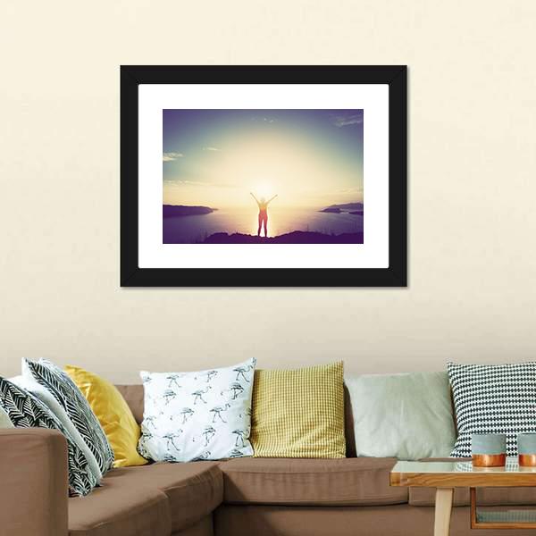 Woman On Cliff Canvas Wall Art-3 Horizontal-Gallery Wrap-25" x 16"-Tiaracle