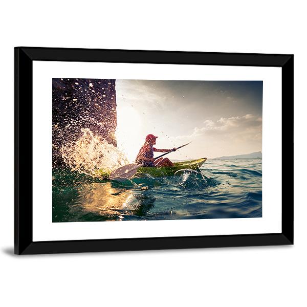 Woman With The Kayak In Sea Canvas Wall Art-5 Horizontal-Gallery Wrap-22" x 12"-Tiaracle