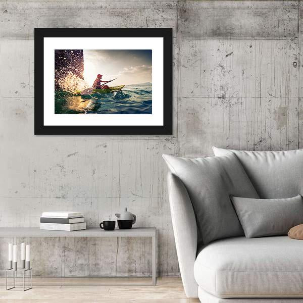 Woman With The Kayak In Sea Canvas Wall Art-5 Horizontal-Gallery Wrap-22" x 12"-Tiaracle