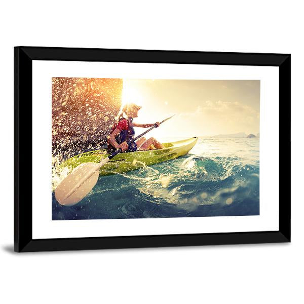 Woman With The Kayak Panoramic Canvas Wall Art-1 Piece-36" x 12"-Tiaracle