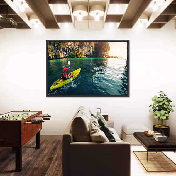 Woman With The Kayak Panoramic Canvas Wall Art-1 Piece-36" x 12"-Tiaracle