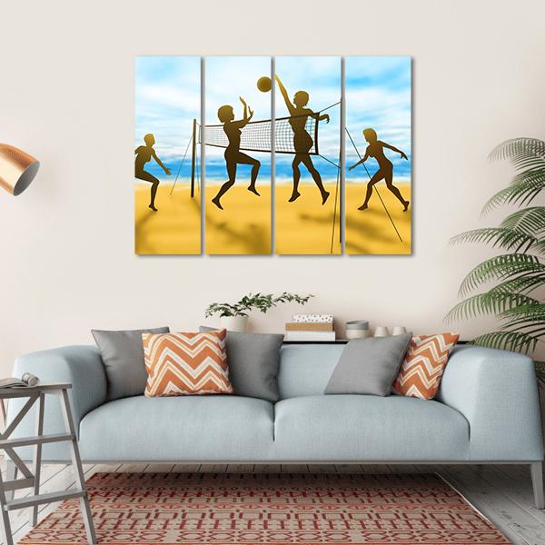 Women Playing Volleyball Canvas Wall Art-4 Horizontal-Gallery Wrap-34" x 24"-Tiaracle