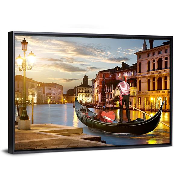 Wonderful Grand Canal In Sunset Time Canvas Wall Art-3 Horizontal-Gallery Wrap-25" x 16"-Tiaracle