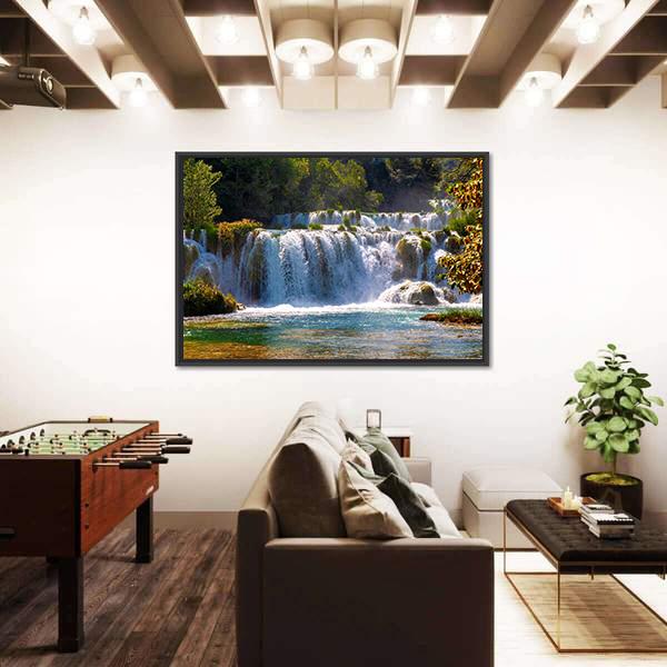 Wonderful Waterfalls In Krka National Park Canvas Wall Art-5 Horizontal-Gallery Wrap-22" x 12"-Tiaracle