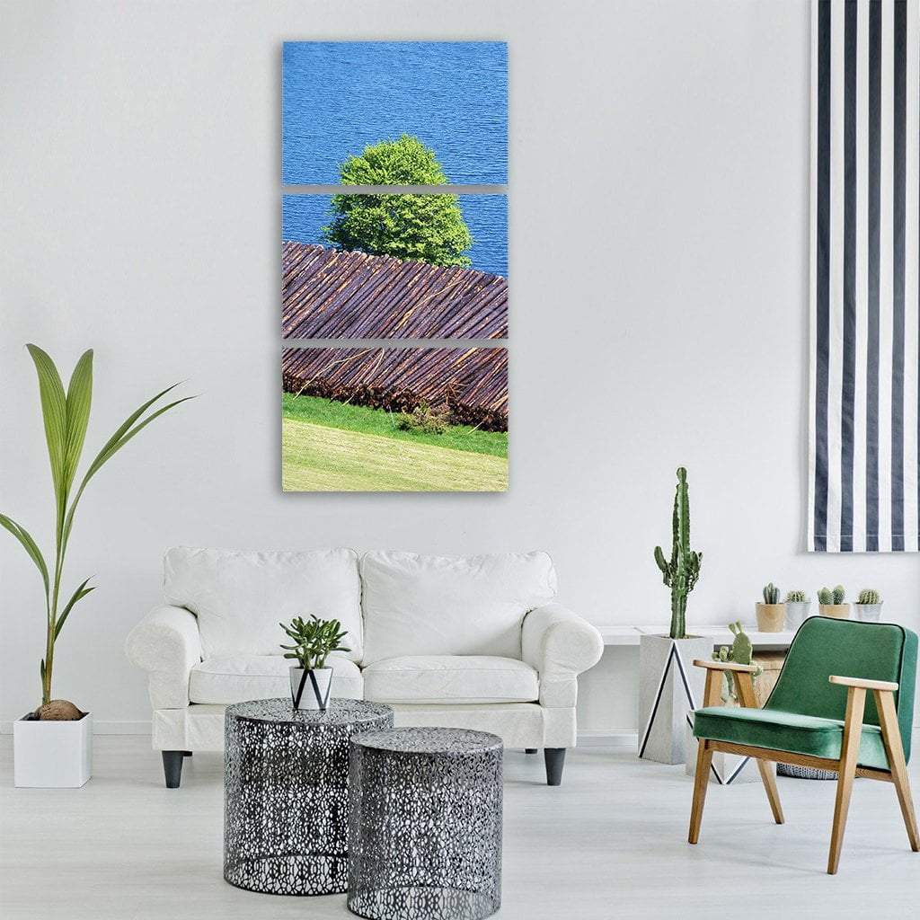 Wood Tree Trunks Near Lake Vertical Canvas Wall Art-3 Vertical-Gallery Wrap-12" x 25"-Tiaracle
