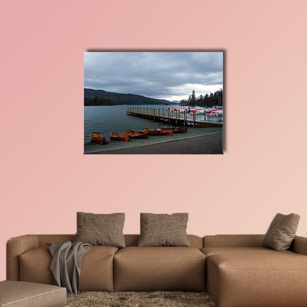 Wooden Boats In Lake District Canvas Wall Art-1 Piece-Gallery Wrap-36" x 24"-Tiaracle