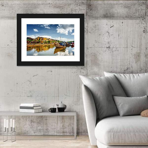Wooden Boats On Thu Bon River Canvas Wall Art-3 Horizontal-Gallery Wrap-25" x 16"-Tiaracle