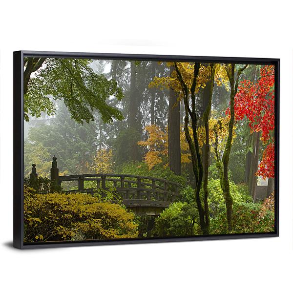 Wooden Bridge At Japanese Garden Canvas Wall Art-5 Horizontal-Gallery Wrap-22" x 12"-Tiaracle