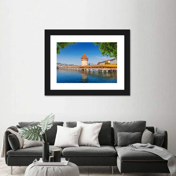 Wooden Chapel Bridge In Luzern Canvas Wall Art-3 Horizontal-Gallery Wrap-25" x 16"-Tiaracle