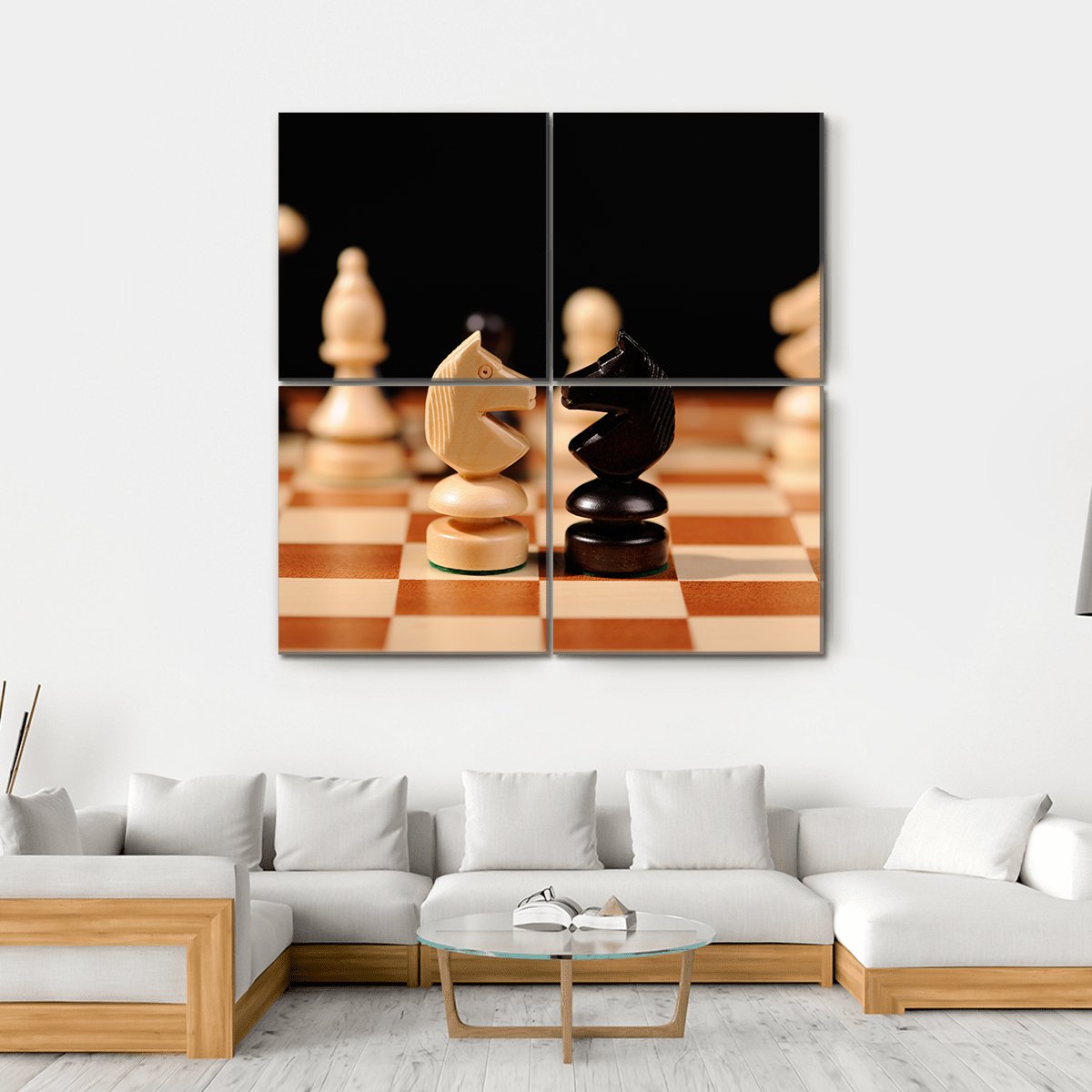 Wooden Chess Pieces Canvas Wall Art-4 Square-Gallery Wrap-17" x 17"-Tiaracle