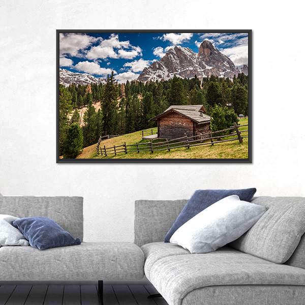 Wooden Cottage In Dolomites Canvas Wall Art-3 Horizontal-Gallery Wrap-25" x 16"-Tiaracle