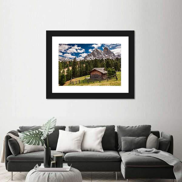 Wooden Cottage In Dolomites Canvas Wall Art-3 Horizontal-Gallery Wrap-25" x 16"-Tiaracle
