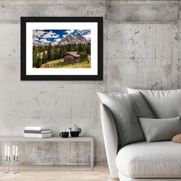 Wooden Cottage In Dolomites Canvas Wall Art-3 Horizontal-Gallery Wrap-25" x 16"-Tiaracle
