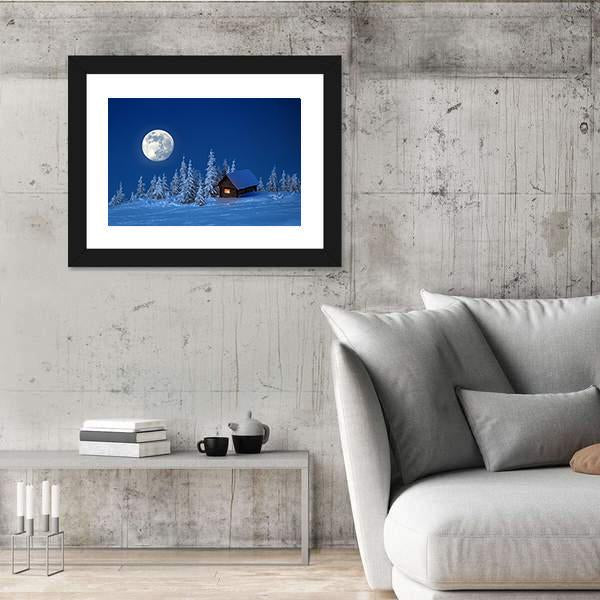 Wooden House In Winter Forest Canvas Wall Art-3 Horizontal-Gallery Wrap-25" x 16"-Tiaracle