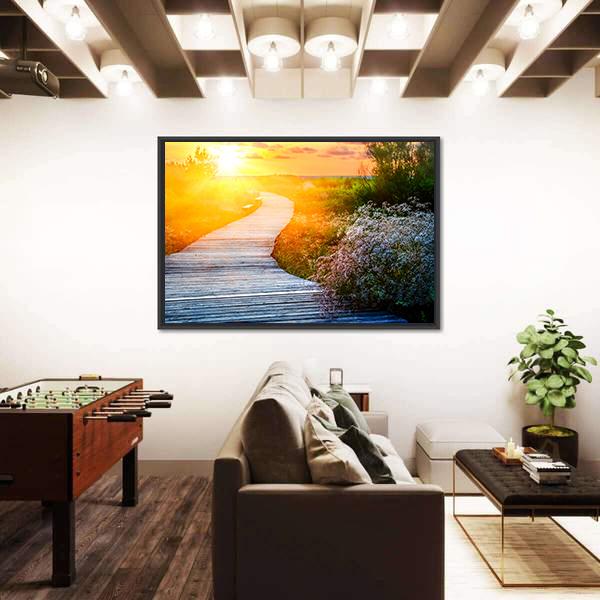 Wooden Path Over Dunes At Beach Canvas Wall Art-5 Horizontal-Gallery Wrap-22" x 12"-Tiaracle